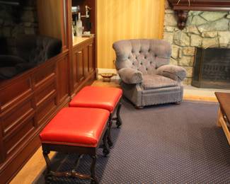 Pair Hancock & Moore leather stools / benches