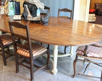 Country kitchen table with 8 antique chairs