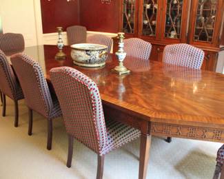 Dining set - Henredon table with 2 leaves (& pads) & 12 Edward Ferrell upholstered chairs