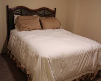 Queen size bed with rattan headboard