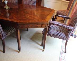 Dining set - Henredon table with 2 leaves (& pads) & 12 Edward Ferrell upholstered chairs