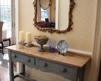 Primitive style console & gilt mirror