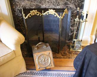 Fire place accessories with English coal scuttle