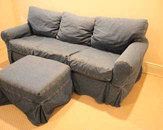 Mitchell Gold for Pottery Barn slip covered sofa & ottoman