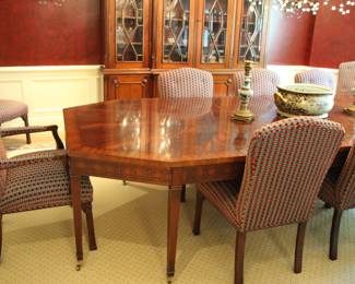 Dining set - Henredon table with 2 leaves (& pads) & 12 Edward Ferrell upholstered chairs