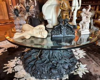 Glass top table with “fabric” base