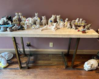 Brass and travertine console table