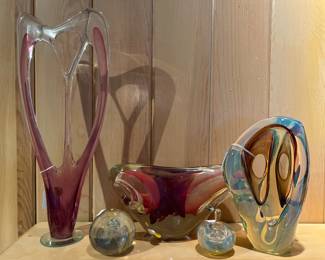 Irving Slotchiver paperweight, perfume bottle and glass sculptures