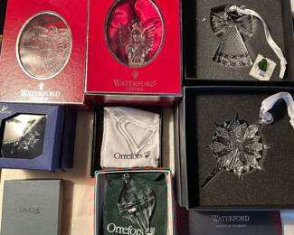 Orrefors and Waterford ornaments