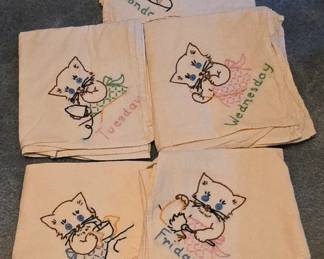 Vintage Embroidered Days of the Week tea towels