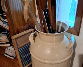 Vintage canes 
Walking sticks
Milk can