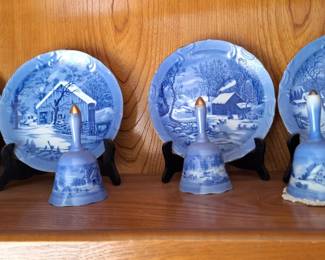 Currier & Ives plates and bells
