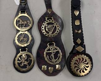 Rare English Horse Brasses w/ Leather Straps