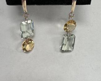 14K Citrine & Aquamarine Earrings