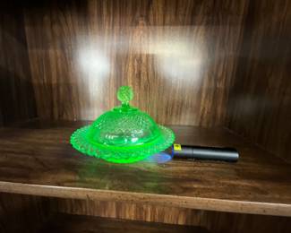 Green Anchor Hocking Glass Miss America Butter Dish