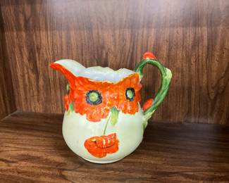 Art Pottery White/Orange/Green Pitcher