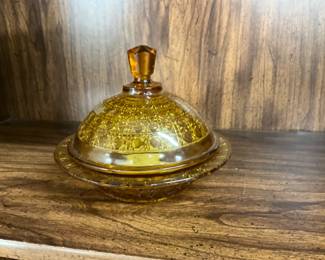 Amber Button and Cane Butter Dish