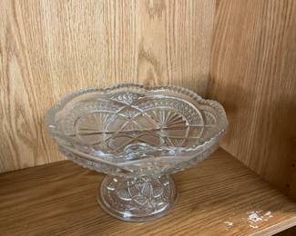 Clear Glass Pedestal Bowl - Glows with Black Light