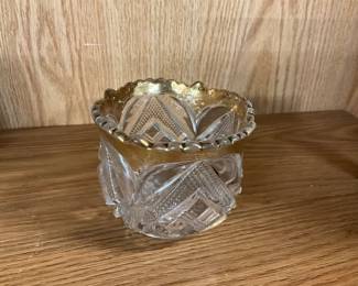 Sawtooth Gold Edge Clear Glass Toothpick Holder