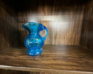 Blue Glass Handled Pitcher