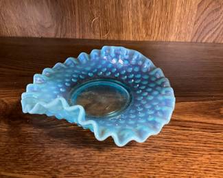 Fenton Blue Opalescent Hobnail Bon Bon Tray