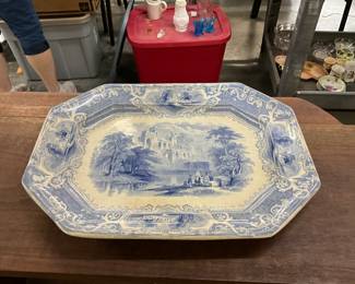 1840 Edward Challinor PRIORY Blue & White Platter