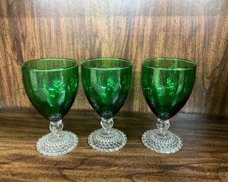 Anchor Hocking 1950's Forest Green Bubble Foot Goblets