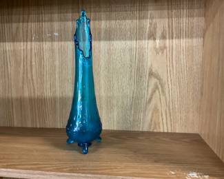 Blue Hobnail Swung Vase with Tree Toed Base