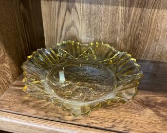 Federal Glass Amber Bowl - Pioneer Pattern Ruffled Edges with Fruit
