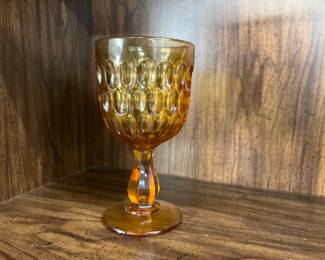 Fenton Amber Thumb Print Glass Water Wine Stemmed Goblet