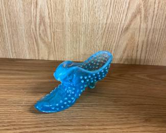 Fenton Blue Opalescent Hobnail Shoe / Slipper