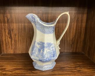Blue & White Ceramic Czechoslovakia Pitcher