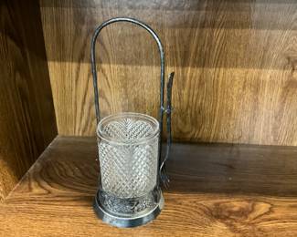 Diamond Pattern Pickle Jar with metal caddie and fork