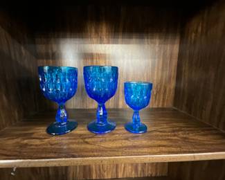 Fenton Cobalt Blue Colonial Thumb Print Goblet Glasses