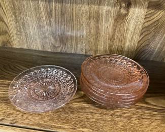 Jeannette Holiday Pink Buttons & Bows Saucers /  Plates