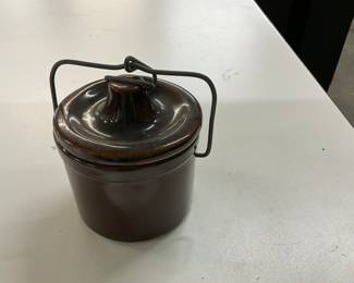 Brown Glazed Stoneware Crock with Lid