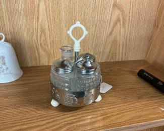 Metal & Glass Condiment Cruet Set 