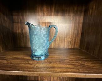 Chicago Glass Co Blue Pitcher Basket Weave 