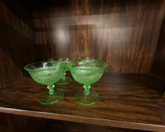 Green Uranium Glass Diamond Quilted Sherbert Glass