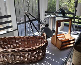 Reading lamps, baskets, small stainless trash can, Back Porch