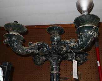 Detail of top of antique street light; Garage