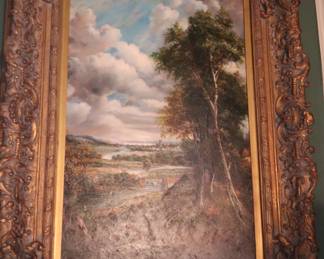 Ornate, large framed landscape painting, DR