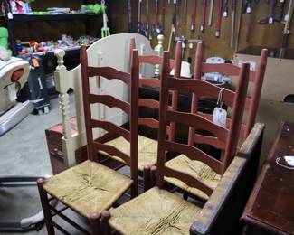 Set of vintage ladder back chairs; Garage