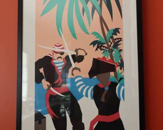 Framed Cayman Islands poster, in sunroom