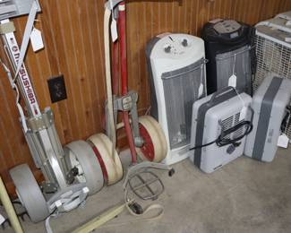 Hand push golf carts, heaters; Garage