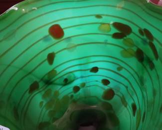 Detail inside of tall glass vase, Den