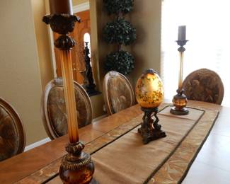 Amber glass design egg and candlesticks