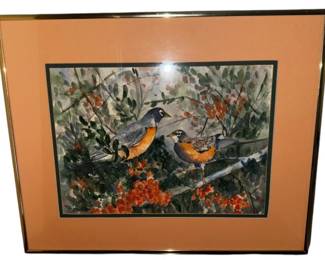 Framed Vintage Robin Birds 