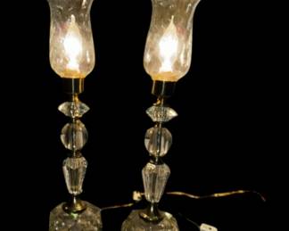 Vintage Clear Glass and Brass Boudoir Lamps 