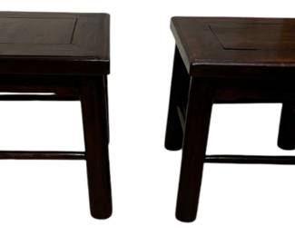 Two Small Mahogany Square Stools 